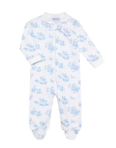 Blue Toile Zipper Footie