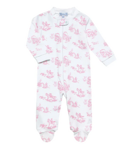 Pink Toile Zipper Footie