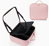 Makeup Bag with Led Mirror Cosmetic Travel Case - Pink