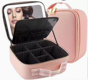 Makeup Bag with Led Mirror Cosmetic Travel Case - Pink