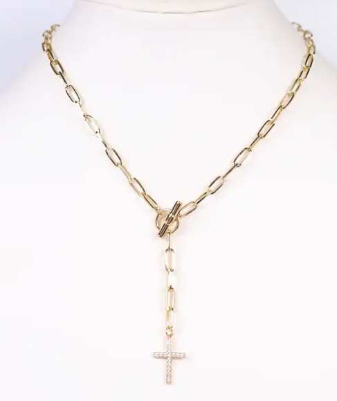 Conroy Cz Cross Toggle Necklace Gold