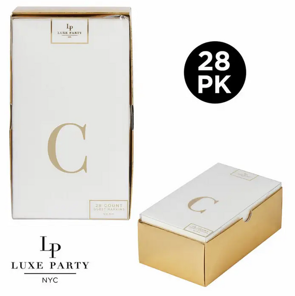 Letter C Gold Foil Monogram Paper Dinner Napkins with Gift Box | 28 Napkins