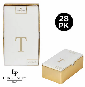 Letter T Gold Foil Monogram Paper Dinner Napkins with Gift Box | 28 Napkins