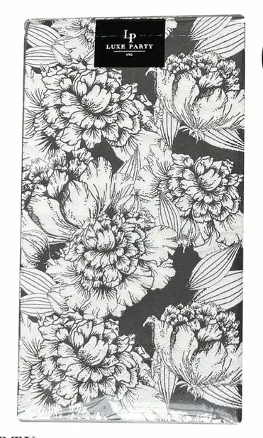 Black and White Floral Paper Dinner Napkins | 40 Napkins