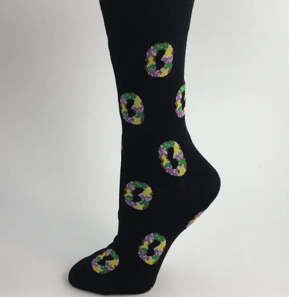 Mardi Gras Black King Cake Socks