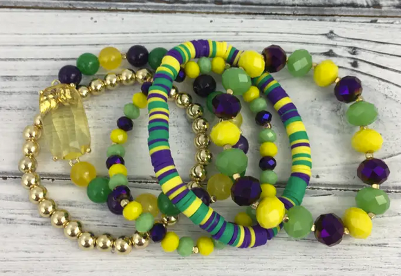 Mardi Gras Fimo Bead Bracelet Set