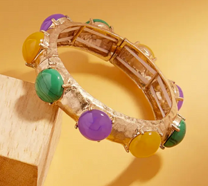 Mardi Gras Faux Stone Bangle Stretch Bracelet