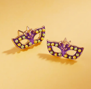 Mardi Gras Mask Stud Earrings - Purple