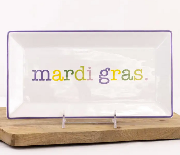 Mardi Gras Rectangle Platter White