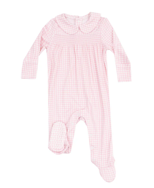 Smocked Peter Pan Footie - Pink Gingham