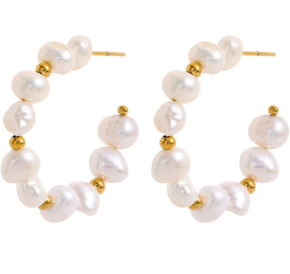 Aubrey Adele Pearl & Gold Bead Hoops