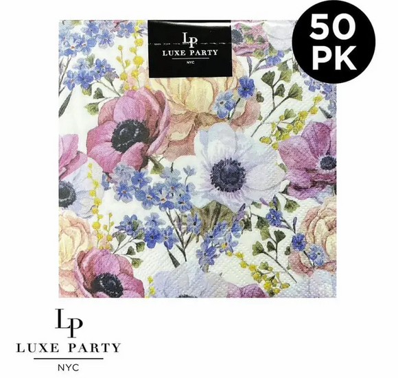 Pretty Floral Paper Cocktail Napkins | 50 Napkins