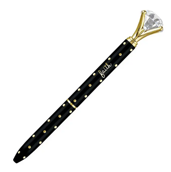 Gem Pen - Black with Gold Polka Dots - Faith
