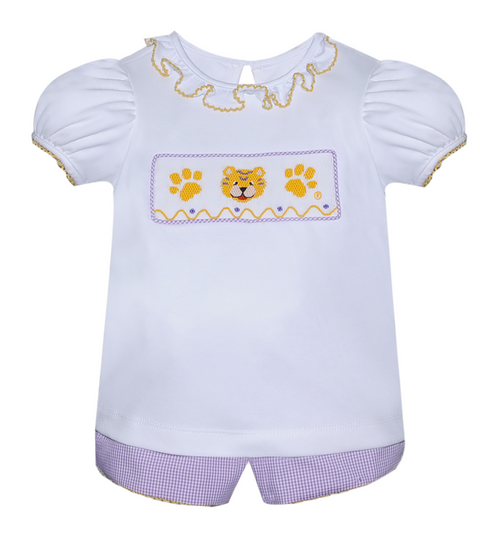Purple/Gold Smocked Girl Bloomer Set
