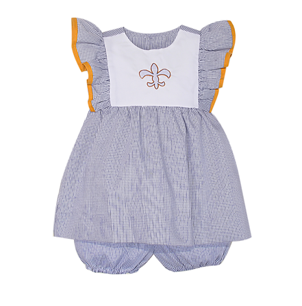 Embroidery Bloomer Set- Black/Gold Gingham