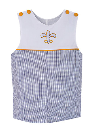 Embroidered Fleur de Lis Shortall Black/Gold Gingham