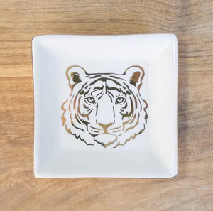 Tiger Trinket Dish White/Gold 4"