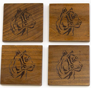 Tiger Etched Wood Coasters - Natural