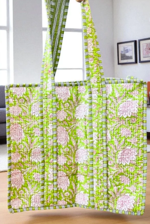 Garden Party Green Floral Tote Bag