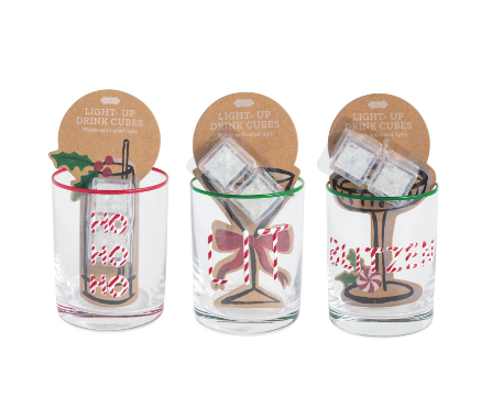 Christmas Glass & Light Up Drink Cube Sets - Old Fashion Glasses
