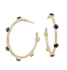 Gold hoop earrings with black stones 