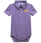 Purple and white striped baby onesie with LSU logo 