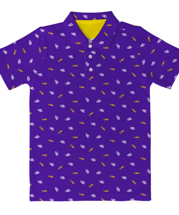 LSU Boys Purple polo shirt with small pattern 
