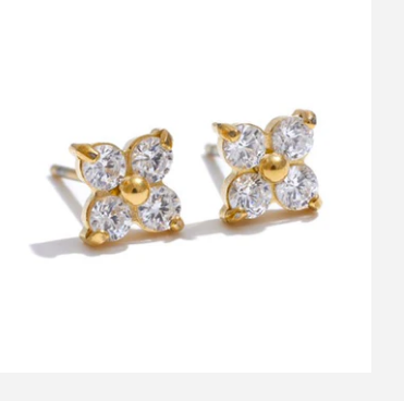 Gold butterfly-shaped earrings with clear gemstones 