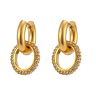 Gold hoop earrings with embedded stones 
