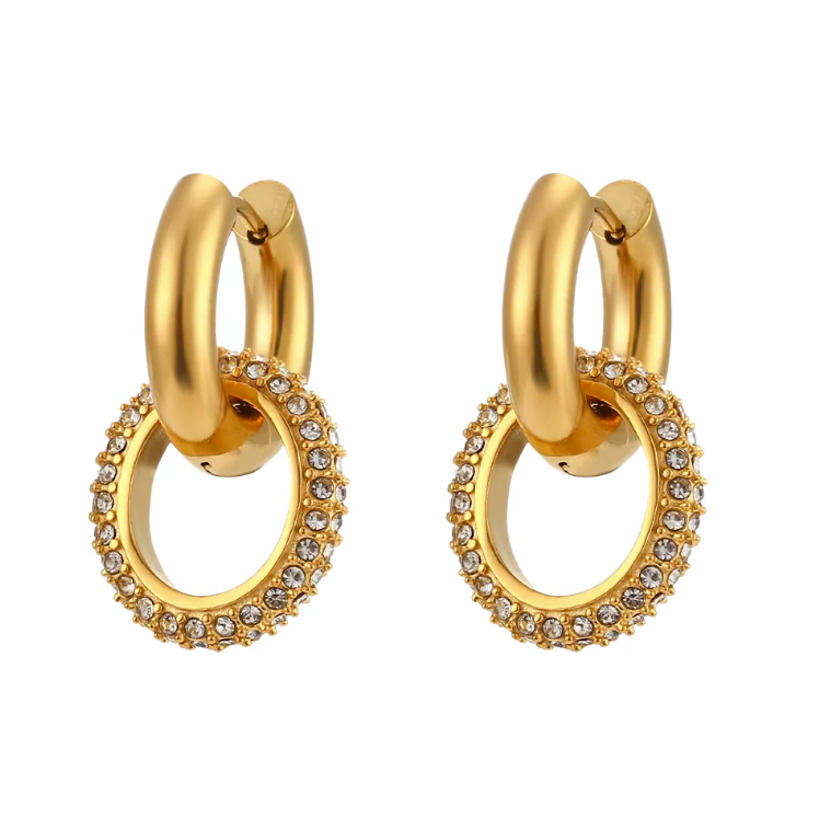Gold hoop earrings with embedded stones 