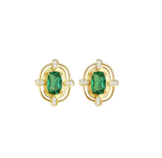 Gold earrings with green gemstones