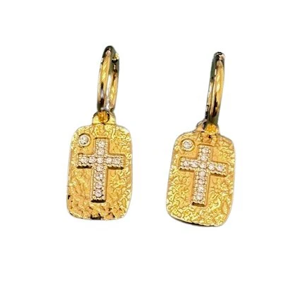 Gold earrings with cross designs
