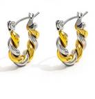 Pair of hoop earrings with gold and silver twisted design