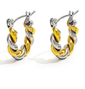 Pair of hoop earrings with gold and silver twisted design