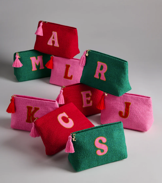 Colorful pouches/cosmetic bags with letters and tassels