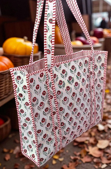 Sullivan Red and White Floral Tote Bag
