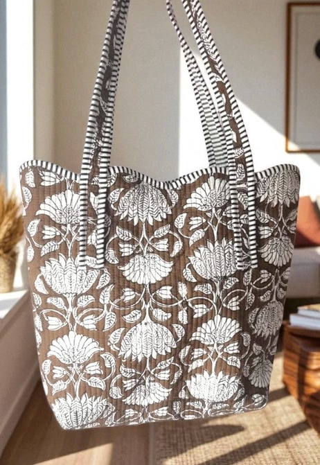 Maple Blossom Brown Scalloped Tote Bag