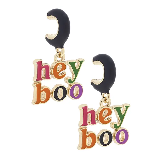 Hey Boo Enamel Huggie Hoop Earrings in Black