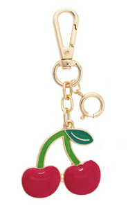 Cherries Enamel Bag Charm in Red &amp; Green
