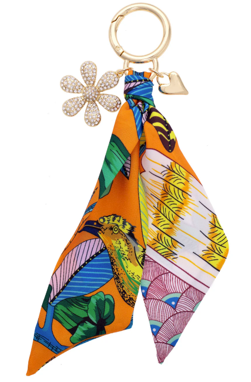 Scarlett Pave Daisy Scarf Bag Charm in Orange/Yellow/Green