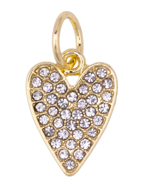 Pave Heart Charm In Shiny Gold