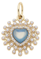 Bejeweled Pearl Heart Charm in Turquoise & White
