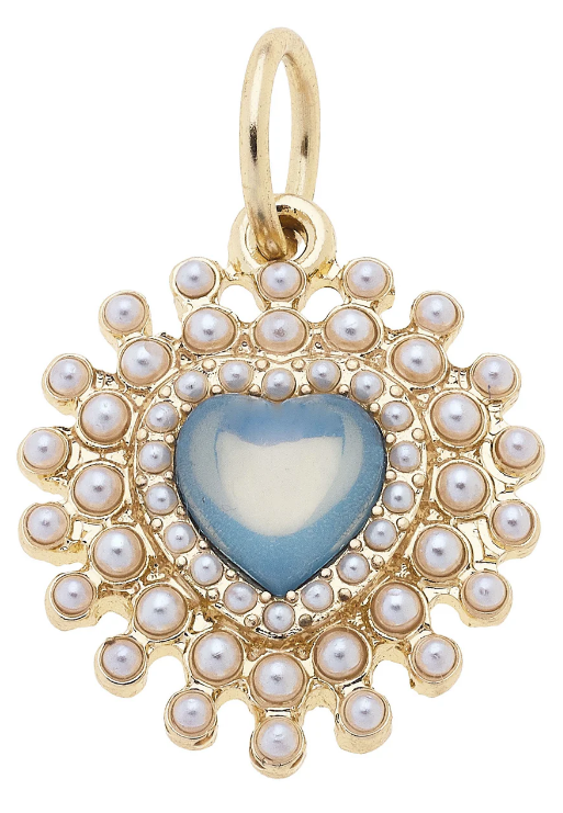 Bejeweled Pearl Heart Charm in Turquoise & White