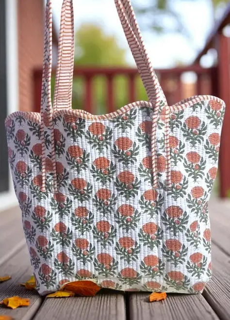 Clancy Orange Floral Scalloped Tote Bag