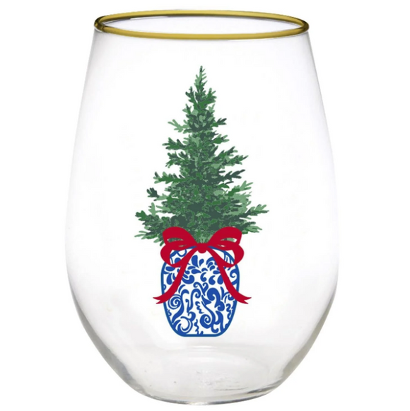Chinoiserie Tree Stemless Wine Glass