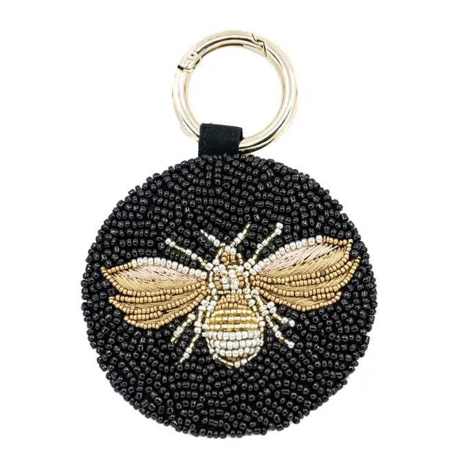 Black beaded keychain with bee design 