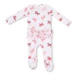 Candy Cane Bows 2 Way Ruffle Zipper Footie