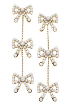 Dawn Pearl Studded Bow Linked Earrings in Ivory