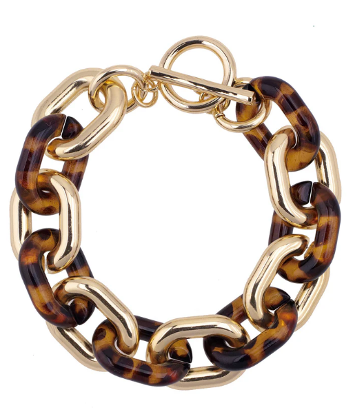 Ava Resin Linked Toggle Bracelet in Tortoise