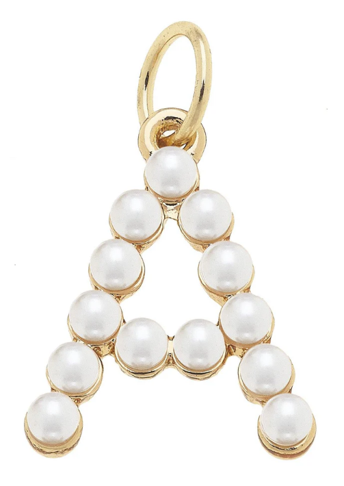 Pearl-Studded Letter Charm in Ivory